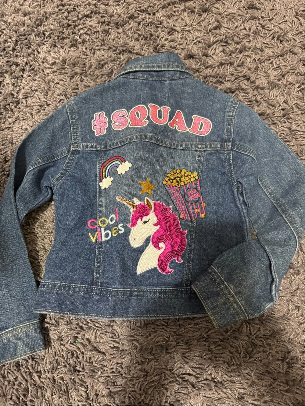 Place Girls' Blue Denim Jacket with 'Love' & Donut Patches
